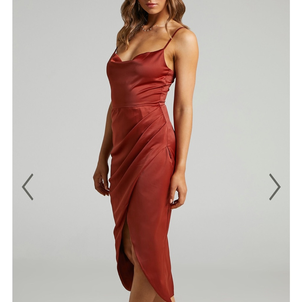 Satin Copper Midi Dress - Picture 2 of 8